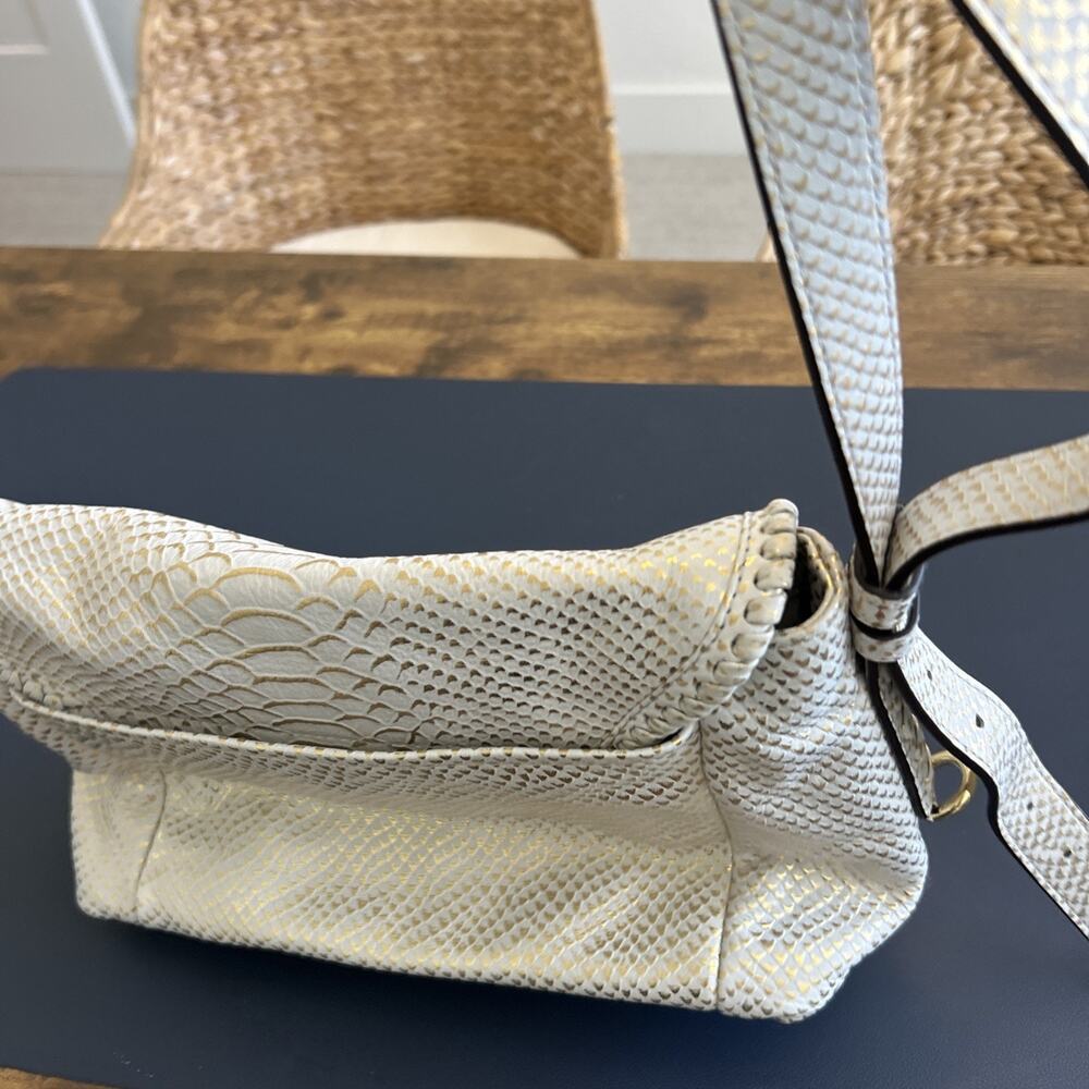 Aimee Kestenberg All For Love Leather Cream & Gold Python Crossbody Bottom Studs - Picture 10 of 12